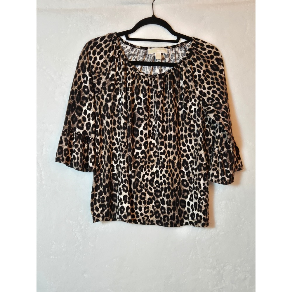 Michael Kors Women's Medium Leopard Print Top Blouse 3/4 Sleeve
